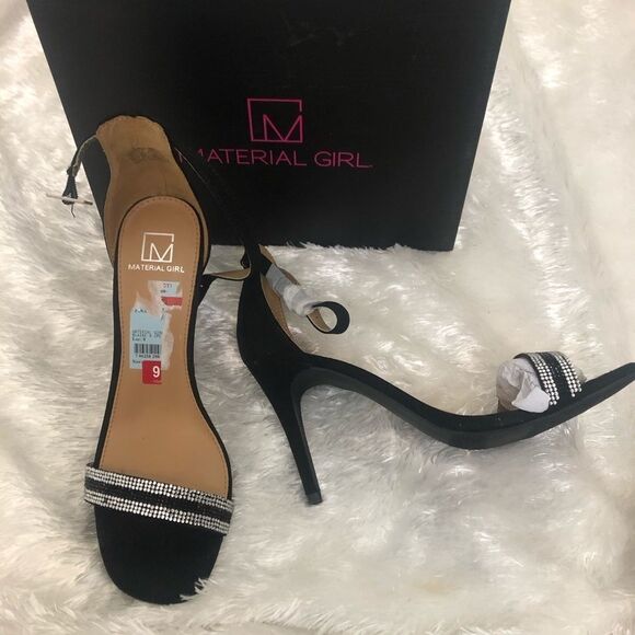 Material Girl Blaire Fabric Open Toe Black heels 9 - Picture 2 of 4